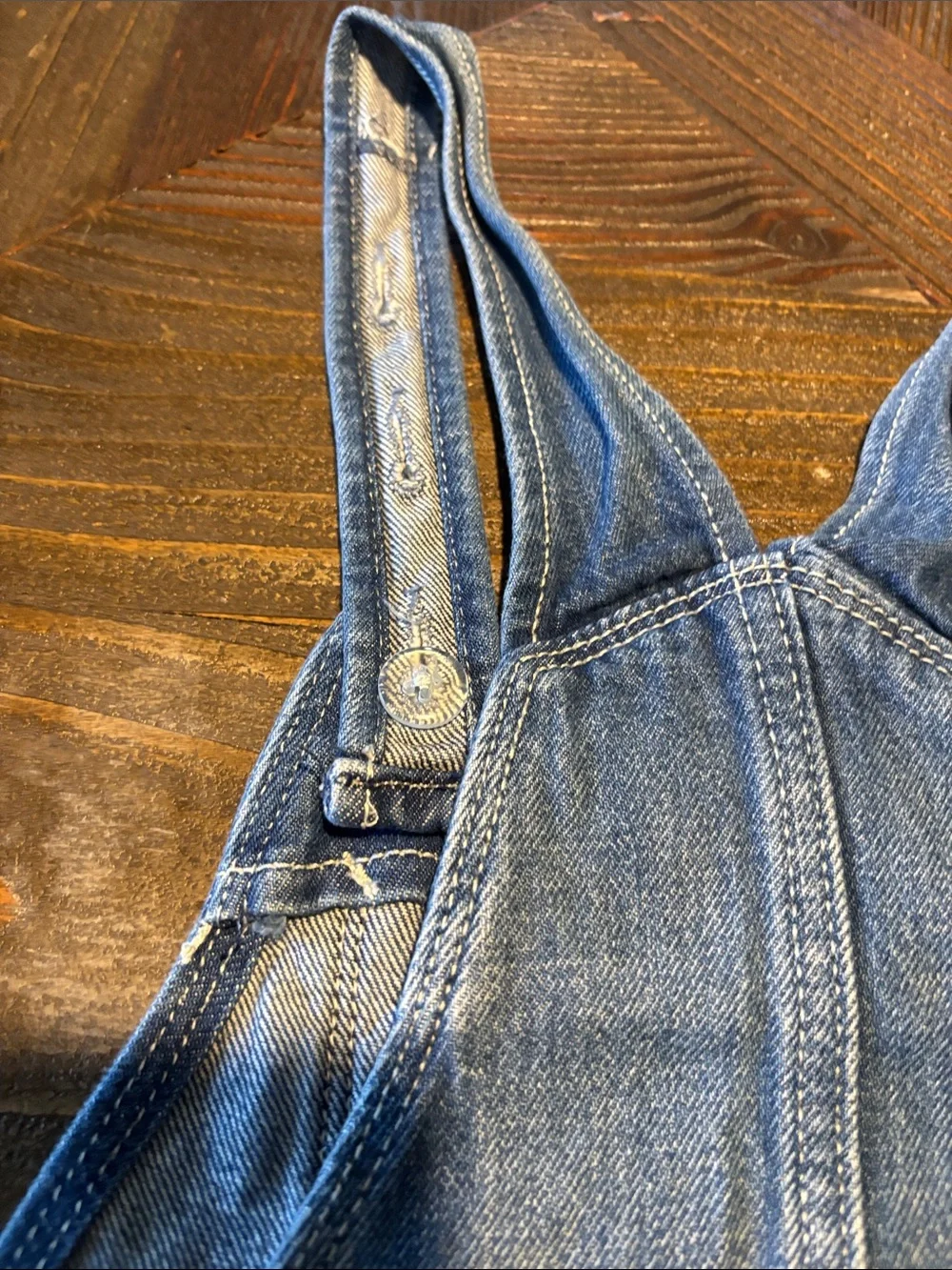 Old Navy Distressed Denim Short Overalls - Light Blue